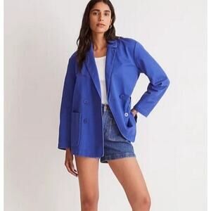 Madewell Sasha Blazer Womens Medium Blue Bluestone Regenerative Cotton Preppy